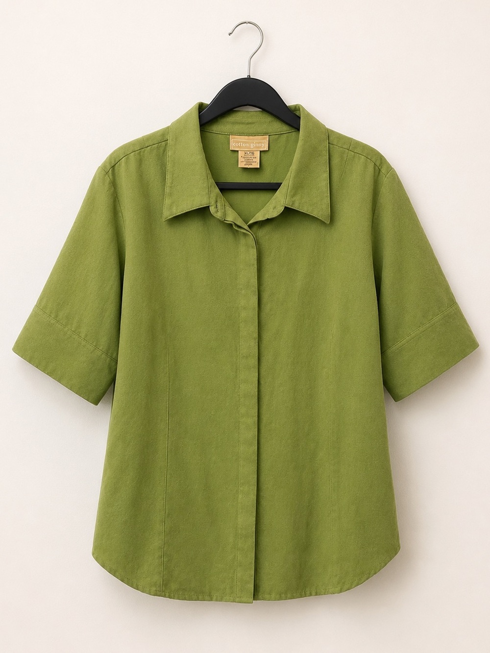 Vintage Cotton Ginny Green Faux Suede Button Front Blouse Shirt XL Y2K